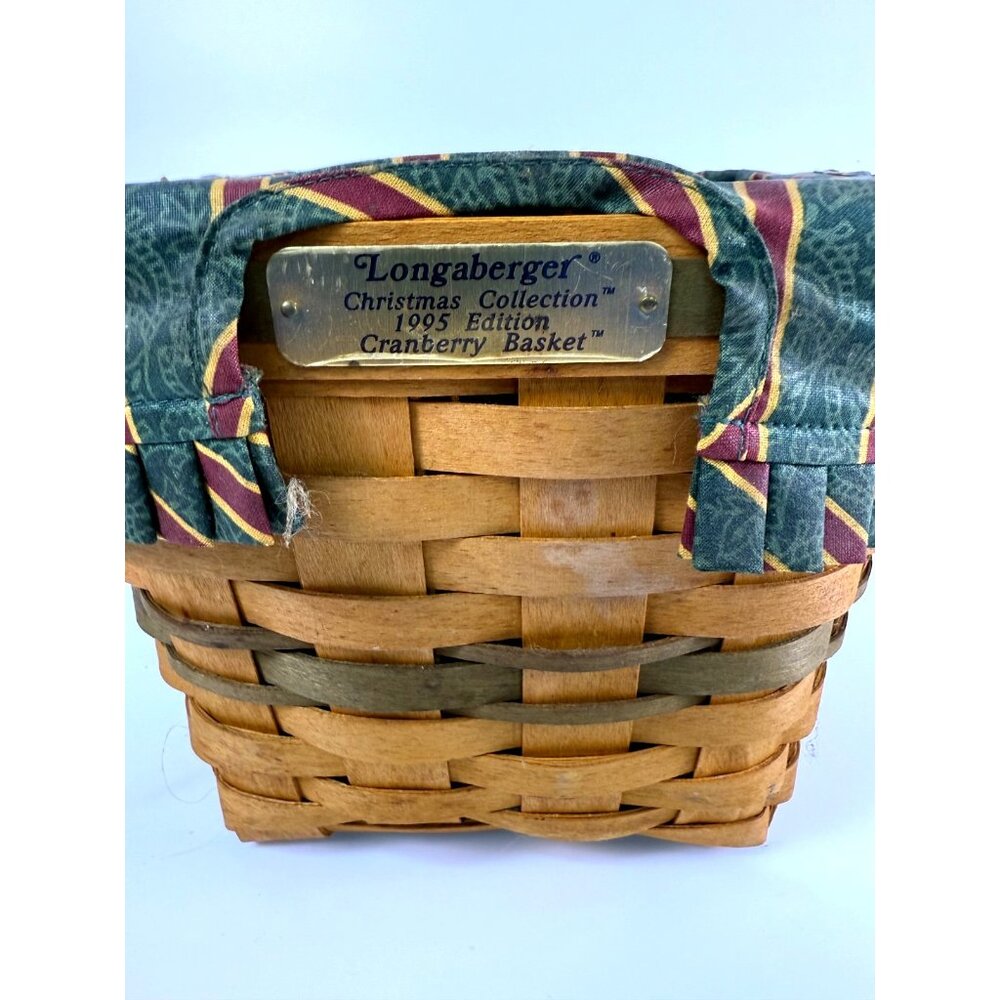 Longaberger 1995 Cranberry Basket 9" Square w/ Swivel Handles Liner & Protector - Picture 5 of 11